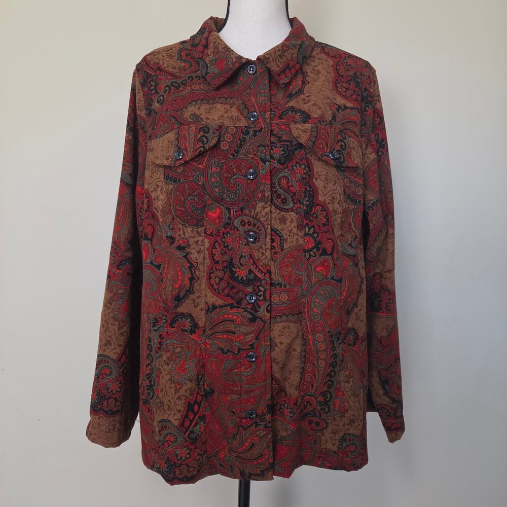 Vintage Islander 1X Micro Suede Long Sleeve Shirt Shacket Paisley Autumn Vibes